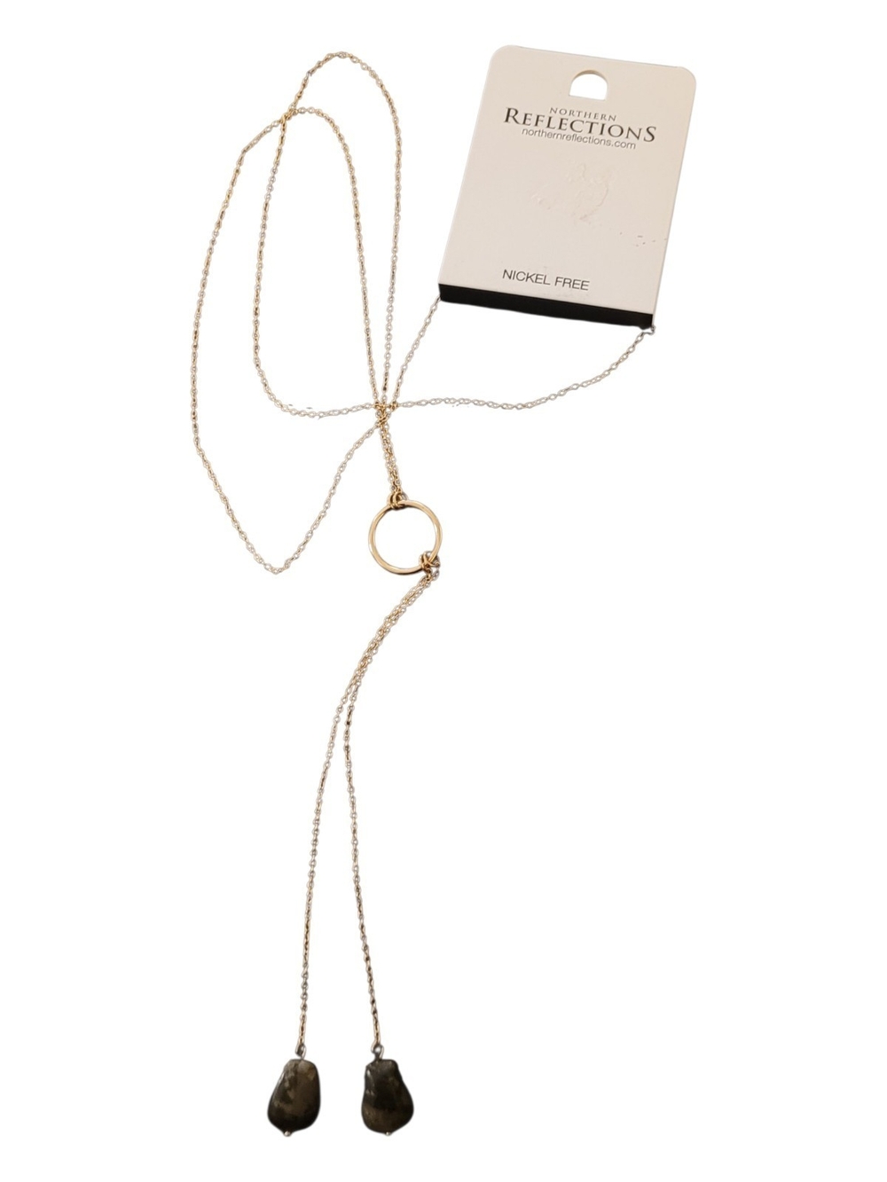 Northern Reflections Gold Y-Necklace with Dark Stone Drops